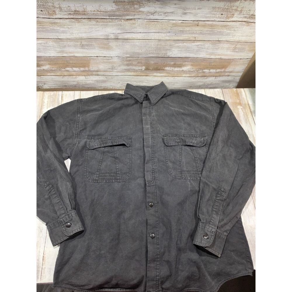 Vintage Weekends California Mens Small Charcoal Gray Cotton Utility Button Shirt